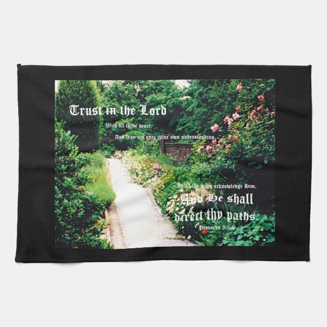 Trädgårdsstig med Ordspråksboken 3:5-6 Kökshandduk (Horisontell)