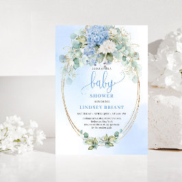 Trädgårdsstil Blå Hortensia Baby Shower Inbjudan