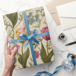 Trädgårdsstil Flerfärgad Tulpan Elfenbensblommig M Presentpapper