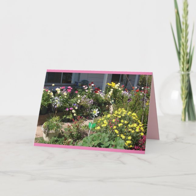 Trädgårdsstuga Vårblommor blommor Trädgårdskort Kort (Framsida)