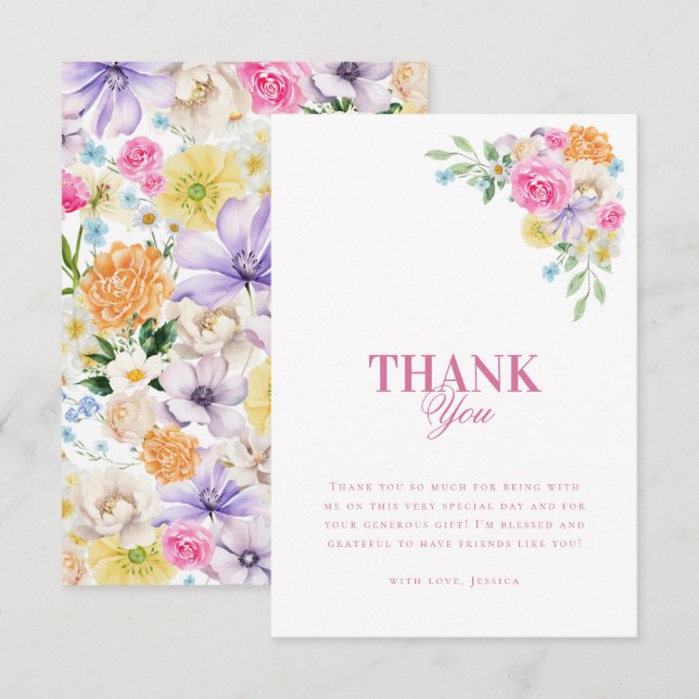 Trädgårdste-fest Vattenfärg Blommig Bröllopsfest Tack Kort (Fram/baksida)