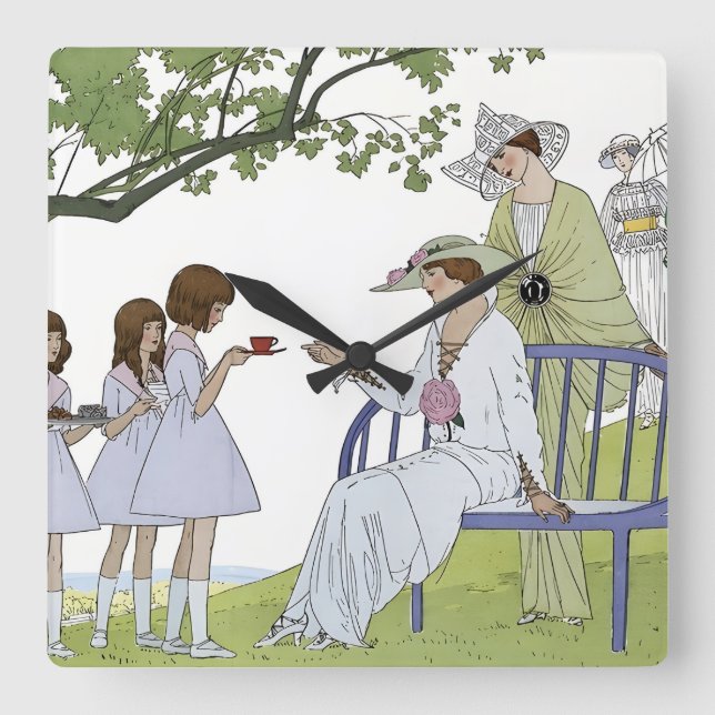 Trädgårdste-partaj Fyrkantig Klocka (Framsida)