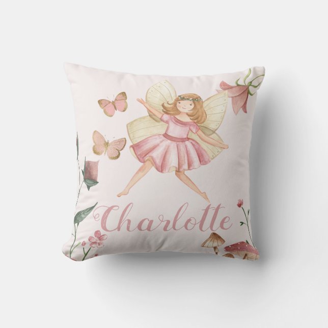 Trädgårdstema för Cute Fairy Garden med eget namn Kudde (Framsida)
