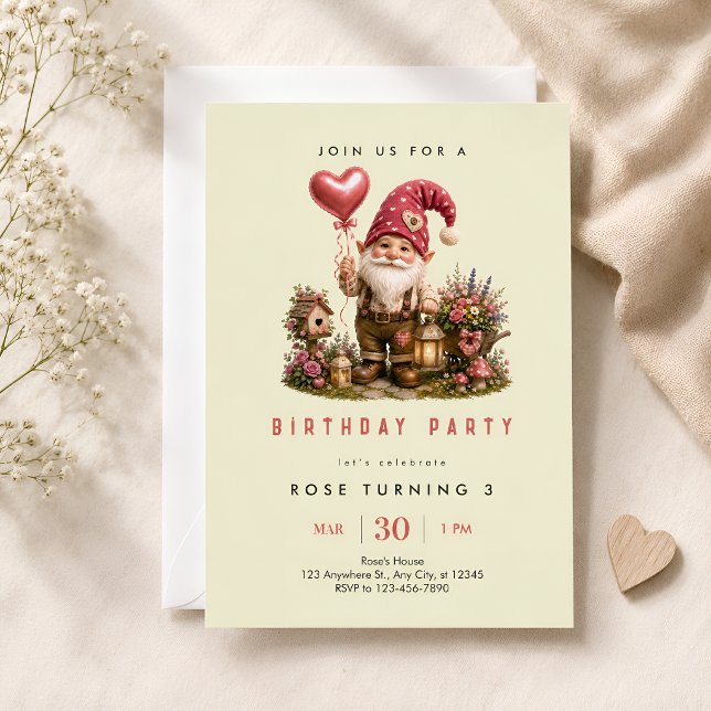 Trädgårdstomte 3-årsdag inbjudningar (Skapare uppladdad)