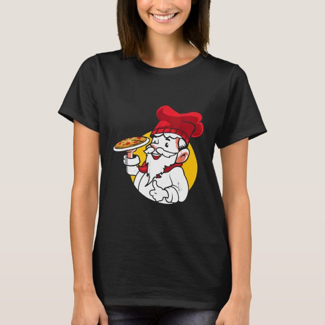 Trädgårdstomte som pizzakock som lagar tomtars äve t shirt (Framsida)