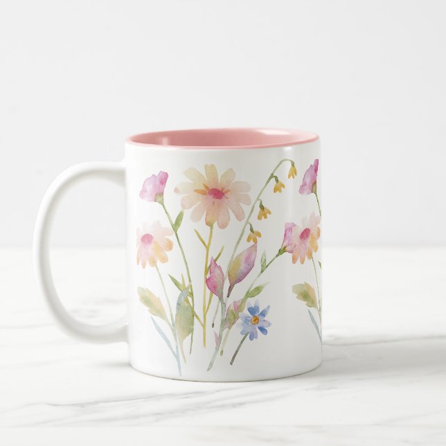 Trädgårdsvattenfärg Blommig Tvåtons Kaffekopp (Vänster)