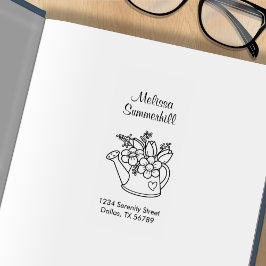 Trädgårdsvattningskanna med blommor adress 2 stämpel