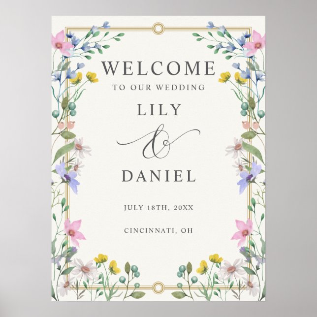 Trädgårdsvildblommor Bröllop Välkomstskylt Poster (Framsidan)