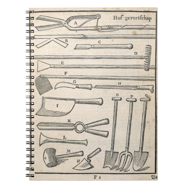 Trädgårdverktyg, från "den holländska anteckningsbok med spiral (Framsidan)