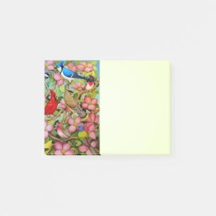 Trädgårdvildfåglar på Dogwoodträd postar det Post-it Block
