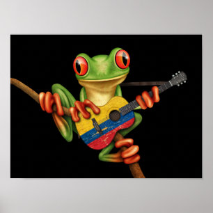 Trädgroda som leker colombiansk flaggagitarrsvart poster