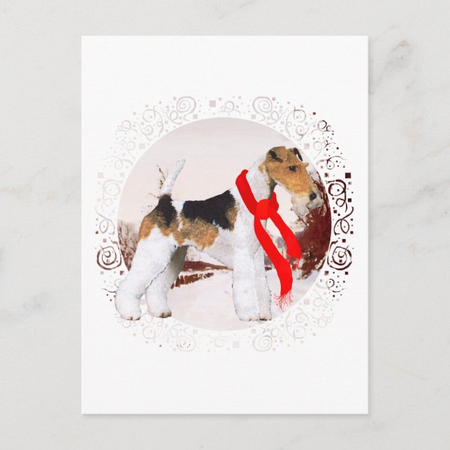 Trådhårig Foxterrier Vinter Vykort (Framsida)