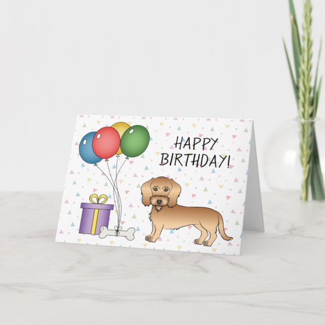 Trådhårig vetefärgad Dachshund Hund Glad Födelseda Kort (Framsida)
