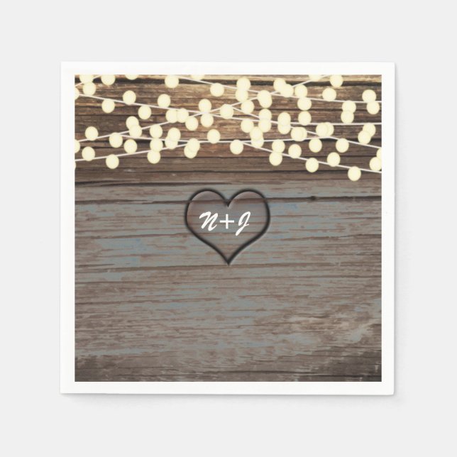 Trädhjärta i trä landlig rusticitet & ljus pappersservett (Framsidan)