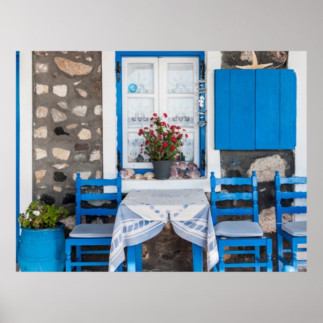 Tradiational Restaurant Oia Santorini Grekland Poster (Framsidan)