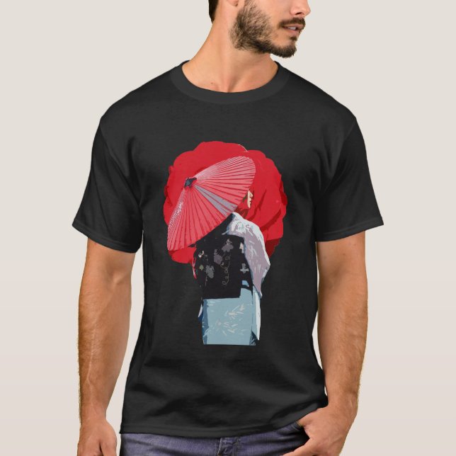 Tradicional Vermelho Gueixa Kimono Arte Gráfica T Shirt (Framsida)