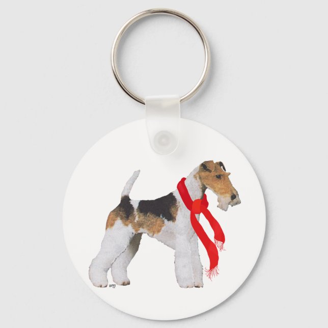 Trådig Foxterrier i en halsduk Nyckelring (Framsida)