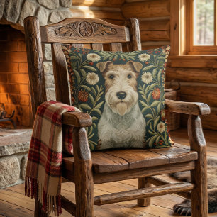 Trådig Foxterrier i William Morris blomsterstil Kudde