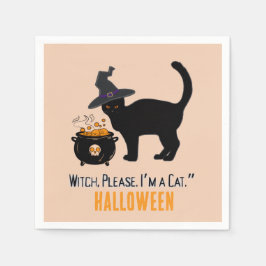 trådig katt med häxhatt på halloween redigerbar pappersservett