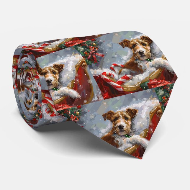 Trådig rävterrier hund jul festlig  slips (Rullad)