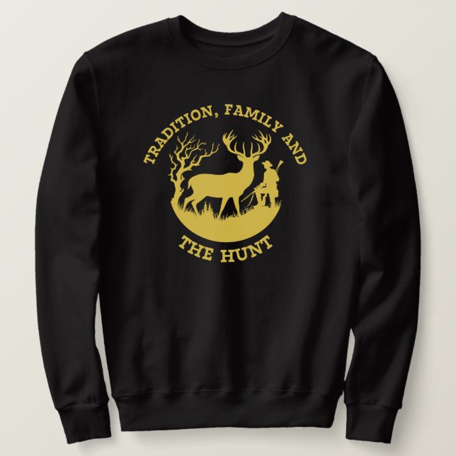 Tradition, familj och faster | Hjort Hunting Lång Ärmad Tröja (Design framsida)
