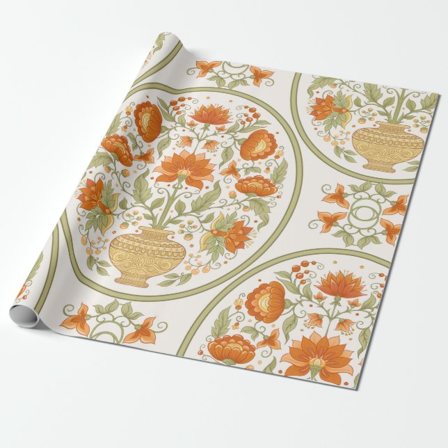 Tradition mughal motif, fantasy flowers in retro,  presentpapper (Utrullad)