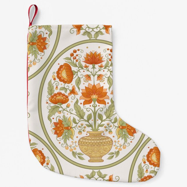 Tradition mughal motif, fantasyblommor i retro,  liten julstrumpa (Framsidan)