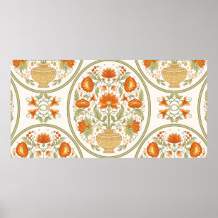 Tradition mughal motif, fantasyblommor i retro, poster