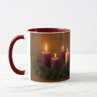 Traditional Advent Wreath with Four Lit Candles Mugg