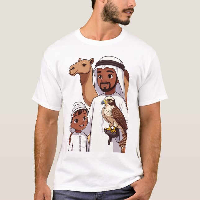 Traditional Arab Falcon Hunt T Shirt (Framsida)