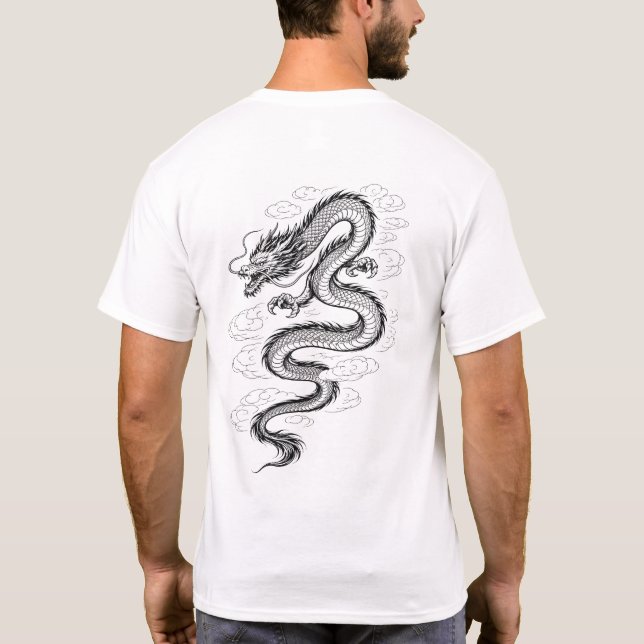 Traditional Asian Dragon Line Art T-Shirt (Baksida)