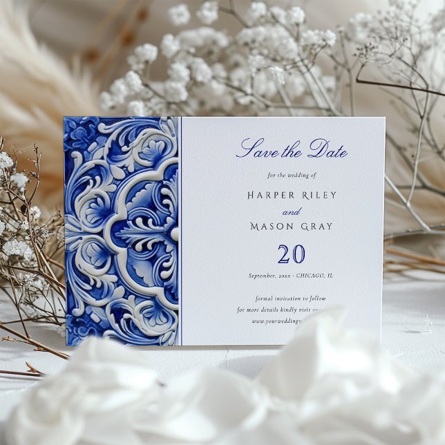 Traditional Azulejo Tile "Save the Date" Bröllop Inbjudningar (Skapare uppladdad)
