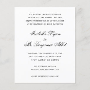 Traditional Black and White Budget Wedding bjudand