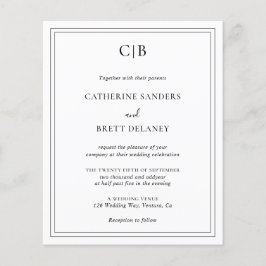 Traditional Black and White Budget Wedding bjudand