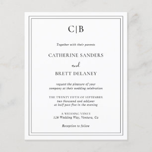 Traditional Black and White Budget Wedding bjudand