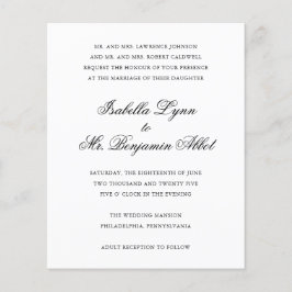 Traditional Black and White Budget Wedding bjudand Flygblad