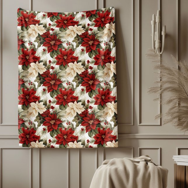 Traditional Blanket Red Poinsettia Holiday Style Fleecefilt (Traditional Blanket Red Poinsettia Holiday Style)