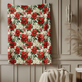 Traditional Blanket Red Poinsettia Winter Charm Fleecefilt