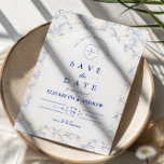Traditional Blue Chinoiserie Wedding Spara Datumet<br><div class="desc">An elegant blue and white chinoiserie design inspired by classic Delft porcelain patterns. The intricate floral border surrounds a clean central panel, creating a refined and timeless look for sophisticated wedding celebrations. Delicate European toile-style artwork combined with crisp navy typography gives the design a heritage aesthetic reminiscent of fine porcelain...</div>