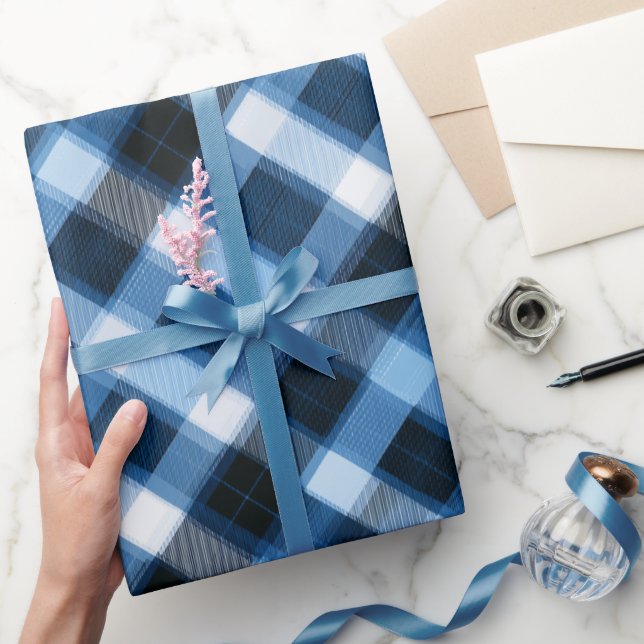 Traditional Blue Navy Check Sky Plaid Pattern Presentpapper (Gifting)