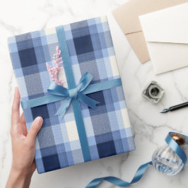 Traditional Blue Navy Check Sky Plaid Pattern Presentpapper