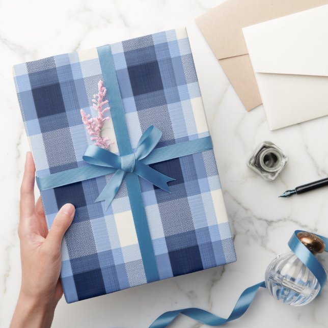 Traditional Blue Navy Check Sky Plaid Pattern Presentpapper (Gifting)