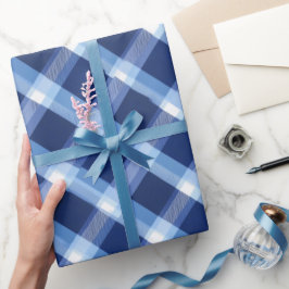 Traditional Blue Navy Check Sky Plaid Pattern Presentpapper