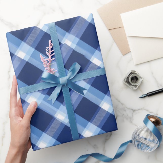 Traditional Blue Navy Check Sky Plaid Pattern Presentpapper (Gifting)