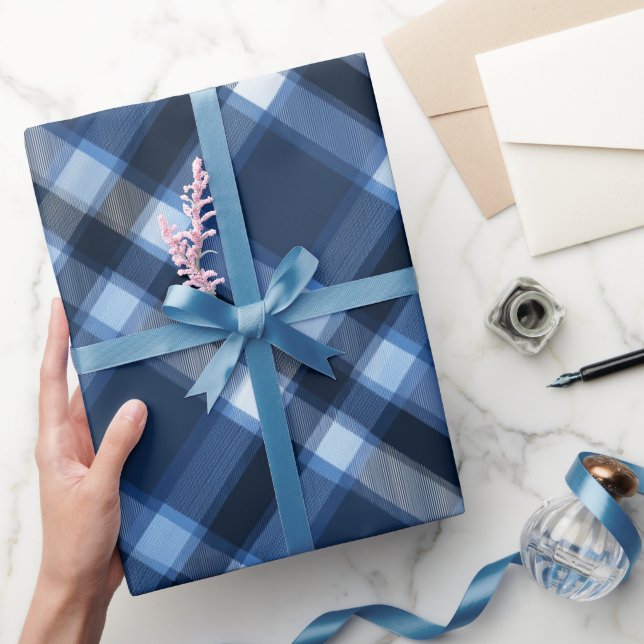 Traditional Blue Navy Check Sky Plaid Pattern Presentpapper (Gifting)