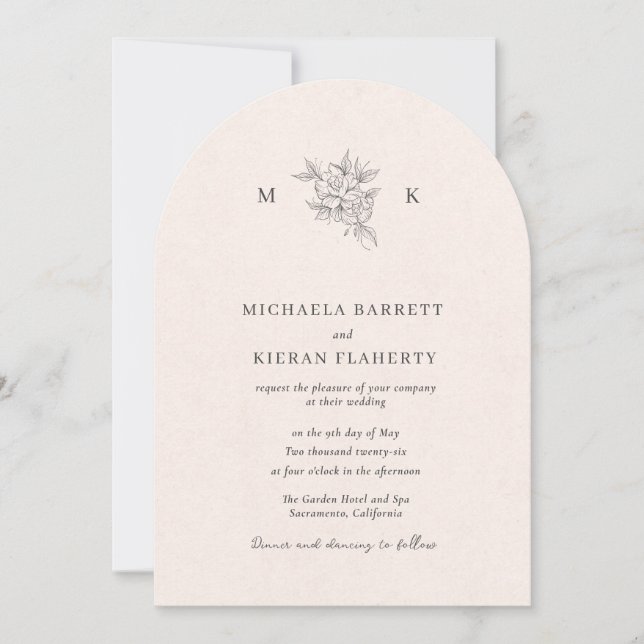 Traditional Blush Pink Monogram Wedding Invitation Inbjudningar (Framsida)