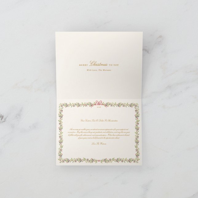 traditional bow christmas botanical folded photo helgkort (Inuti)