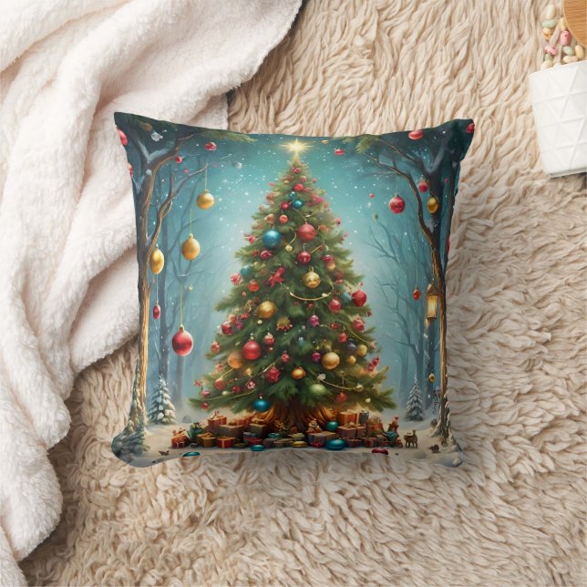 Traditional Bright Lycklig Julgran Kudde (Filt)