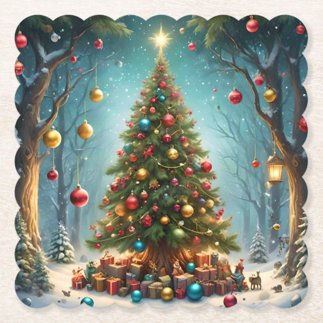 Traditional Bright Lycklig Julgran Underlägg Papper (Framsida)