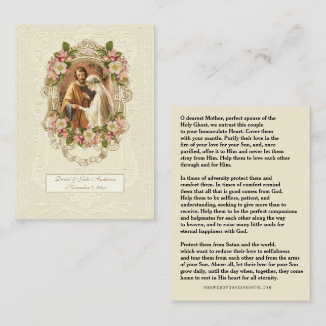 Traditional Catholic Wedding Prayer Holy Card (Fram/baksida)